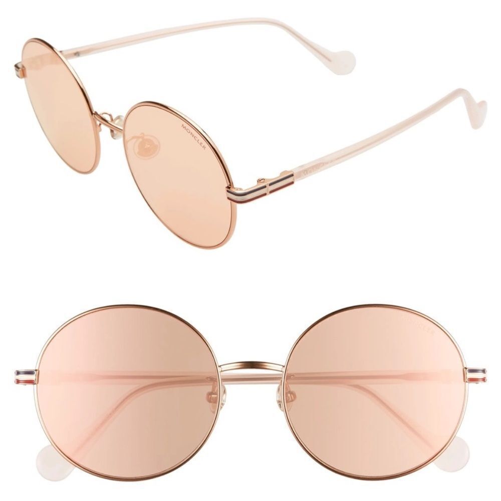 MONCLER ROSE GOLD MIRRORED ROUND UNISEX SUNGLASSES ML 0132-D